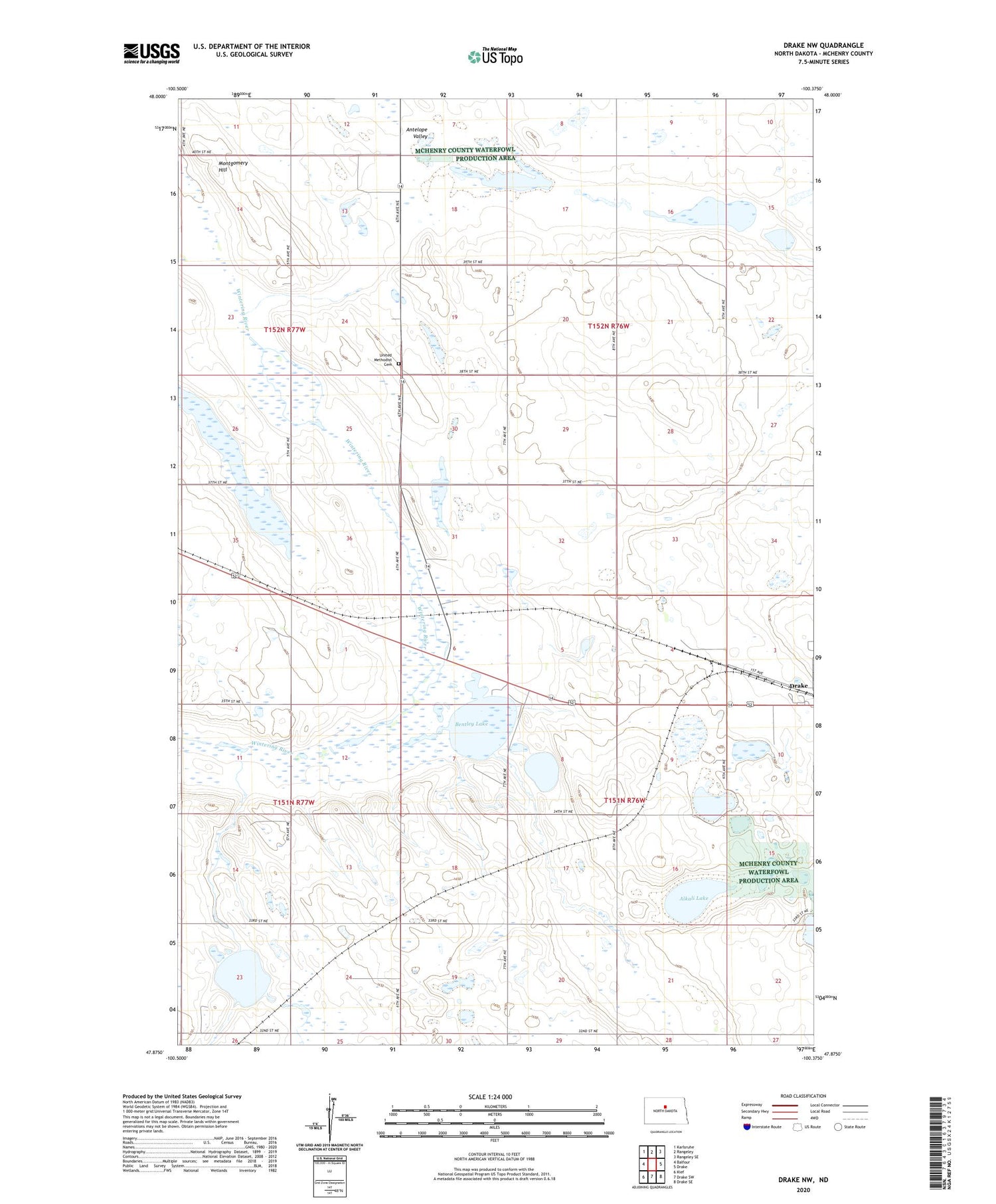 Drake NW North Dakota US Topo Map Image