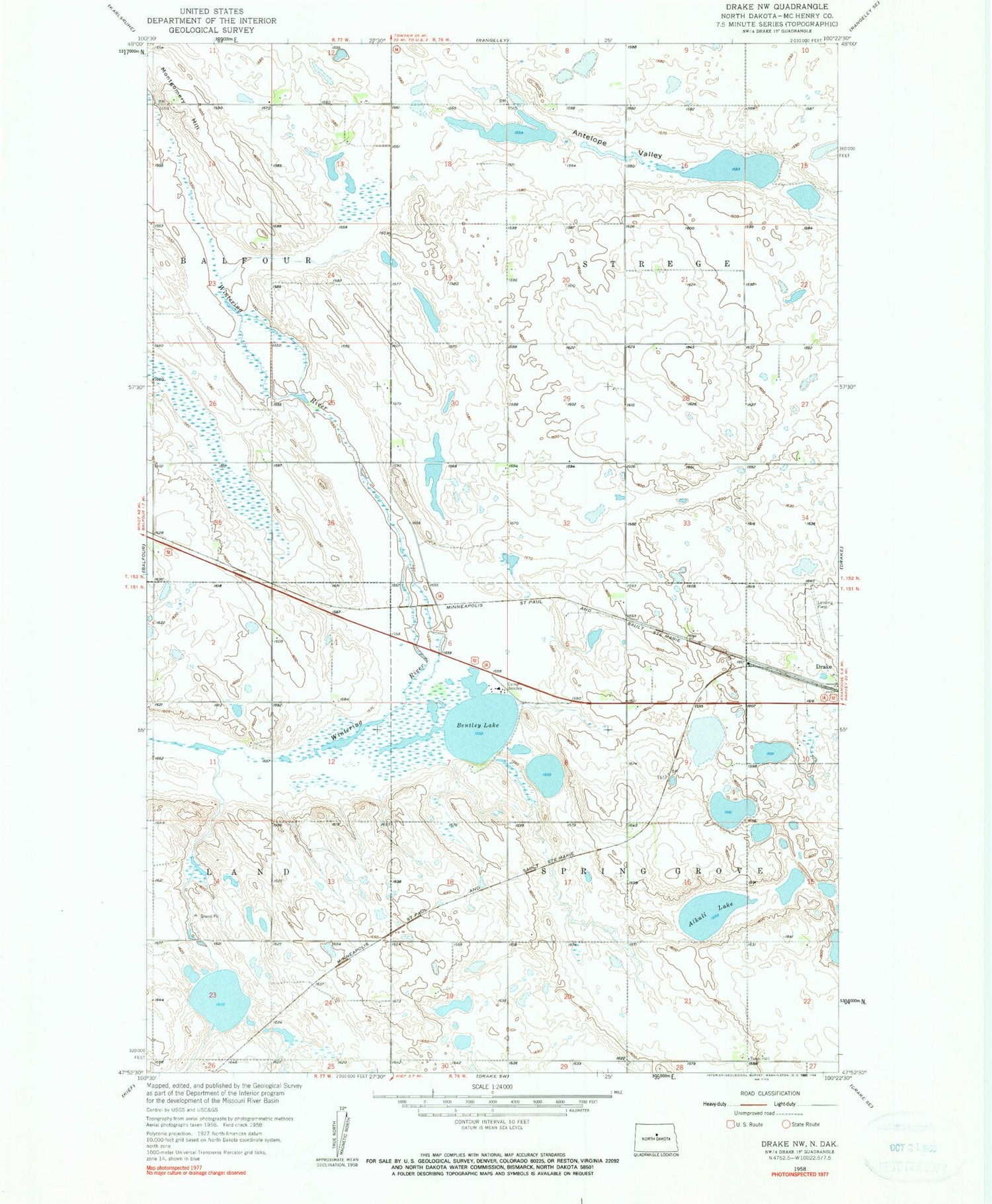 Classic USGS Drake NW North Dakota 7.5'x7.5' Topo Map Image