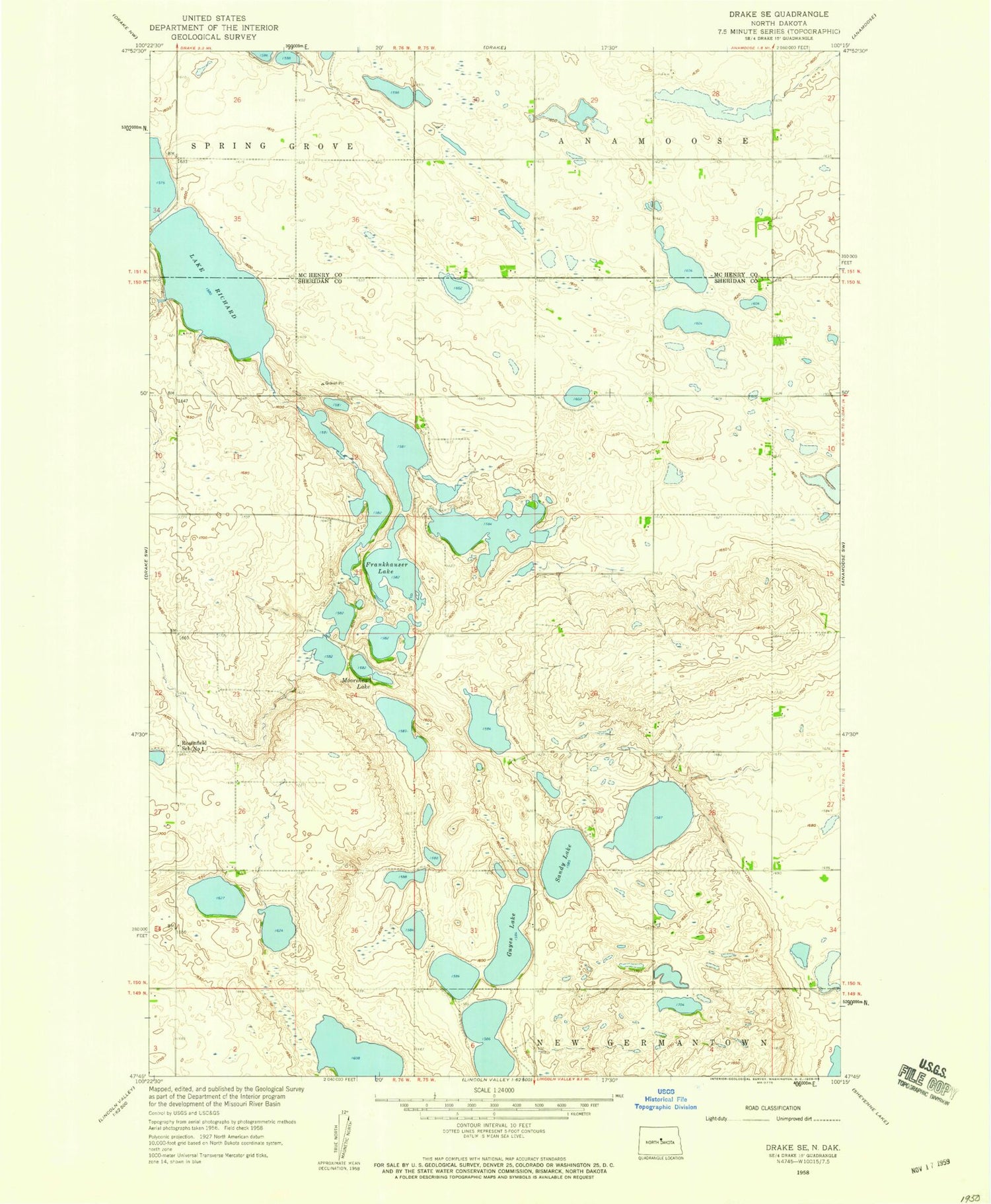 Classic USGS Drake SE North Dakota 7.5'x7.5' Topo Map Image