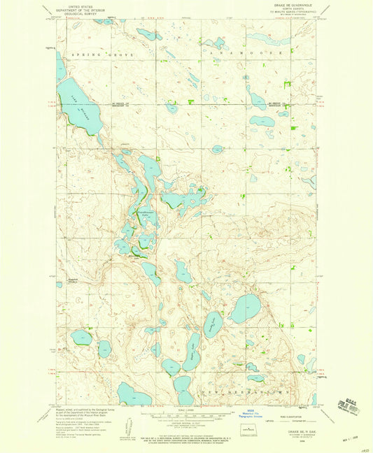 Classic USGS Drake SE North Dakota 7.5'x7.5' Topo Map Image