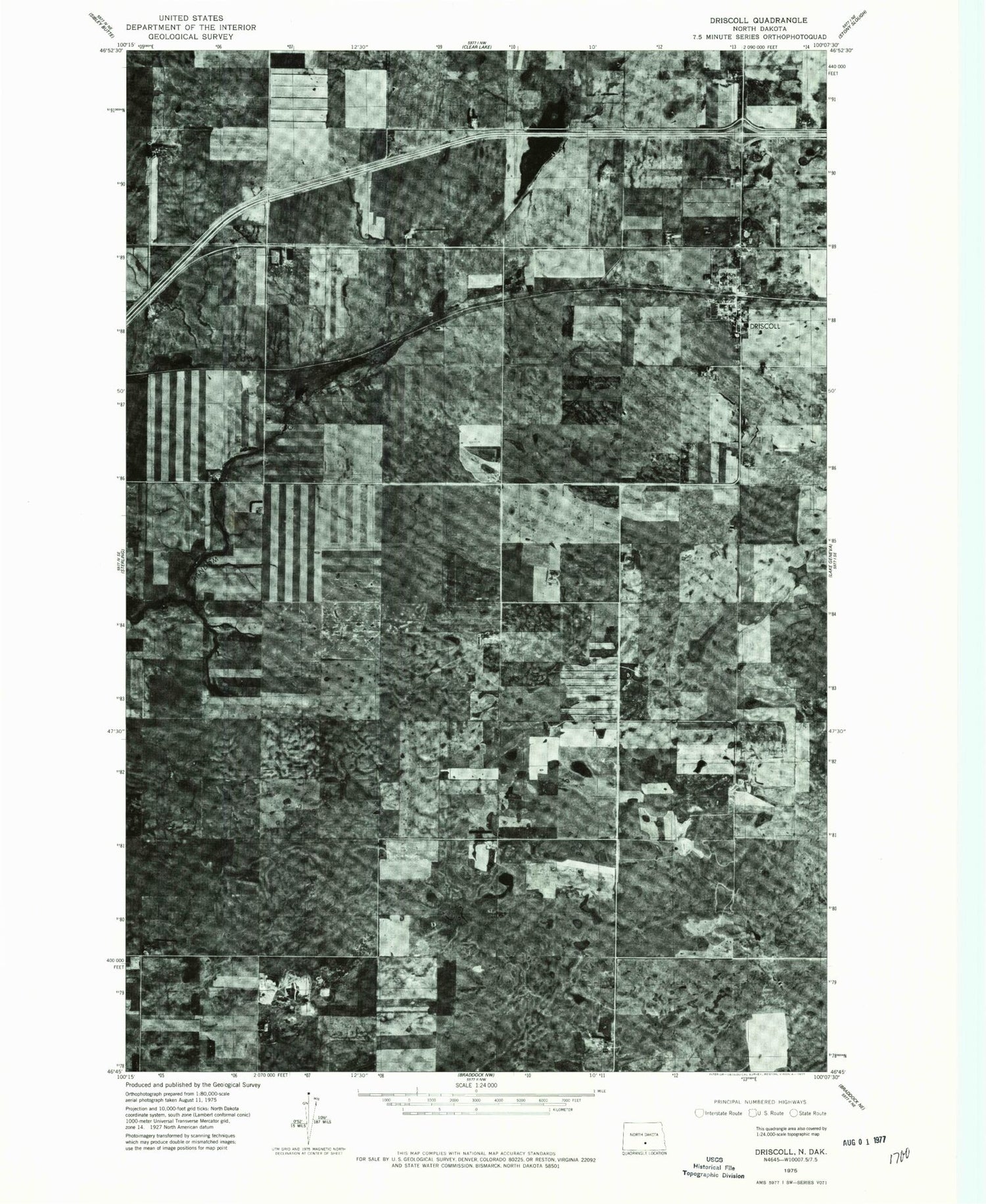 Classic USGS Driscoll North Dakota 7.5'x7.5' Topo Map Image