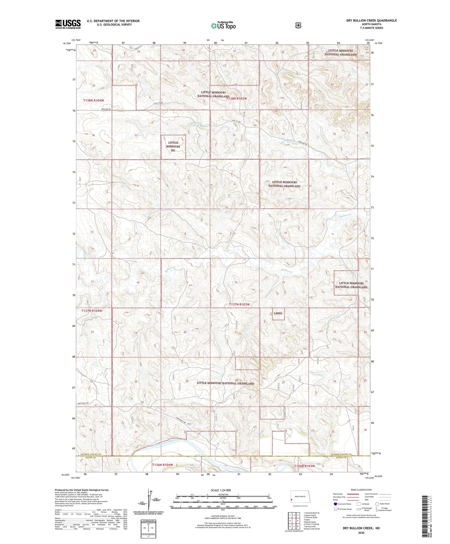 Dry Bullion Creek North Dakota US Topo Map Image