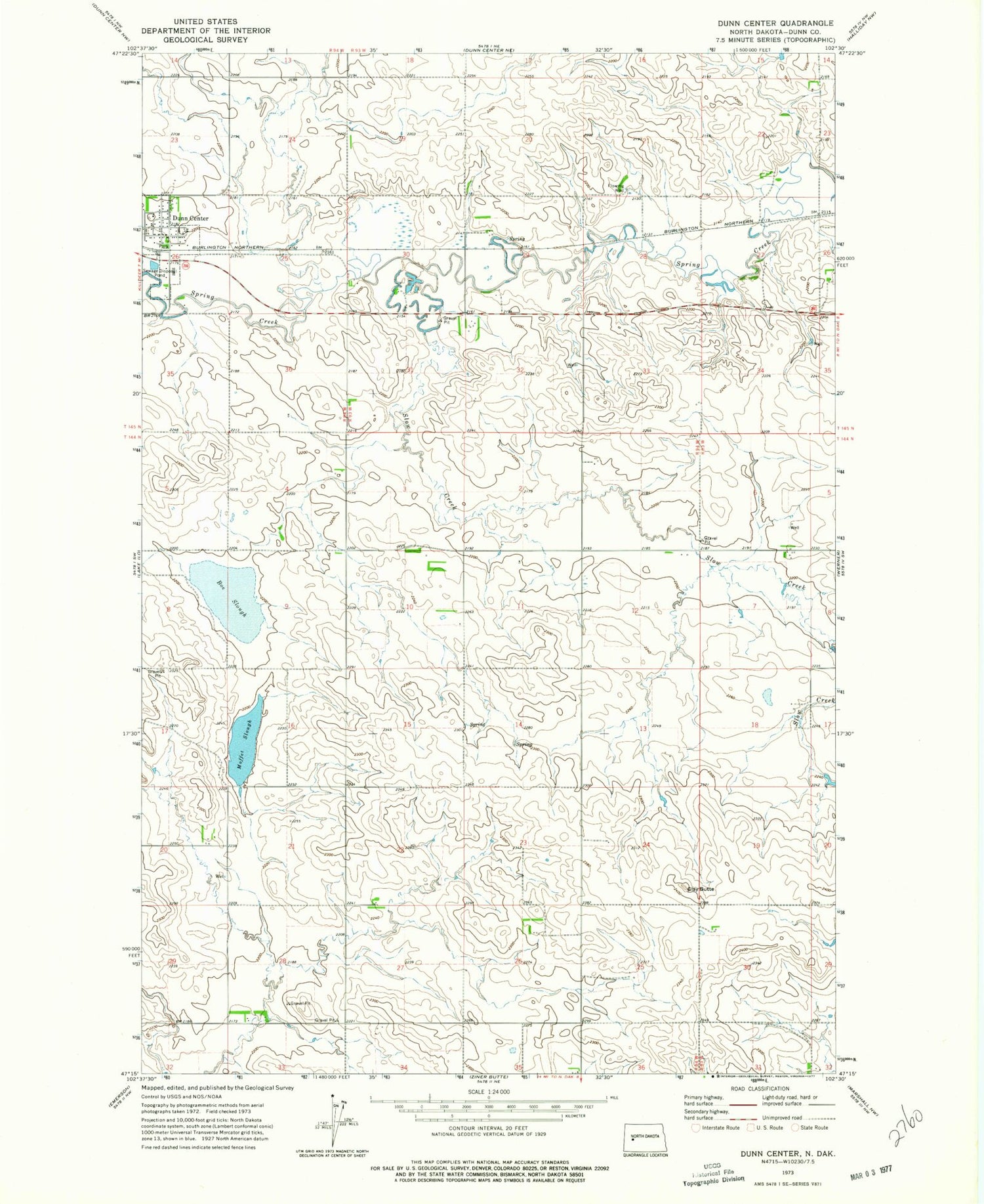 Classic USGS Dunn Center North Dakota 7.5'x7.5' Topo Map Image