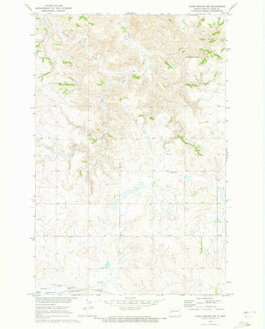 Classic USGS Dunn Center NW North Dakota 7.5'x7.5' Topo Map Image