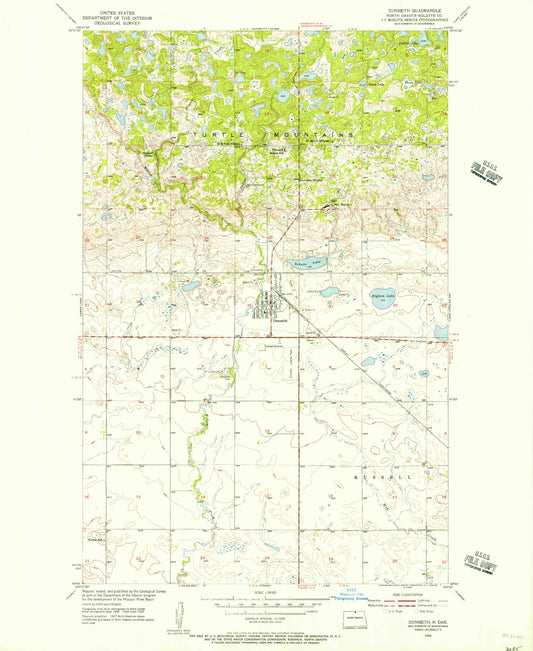 Classic USGS Dunseith North Dakota 7.5'x7.5' Topo Map Image