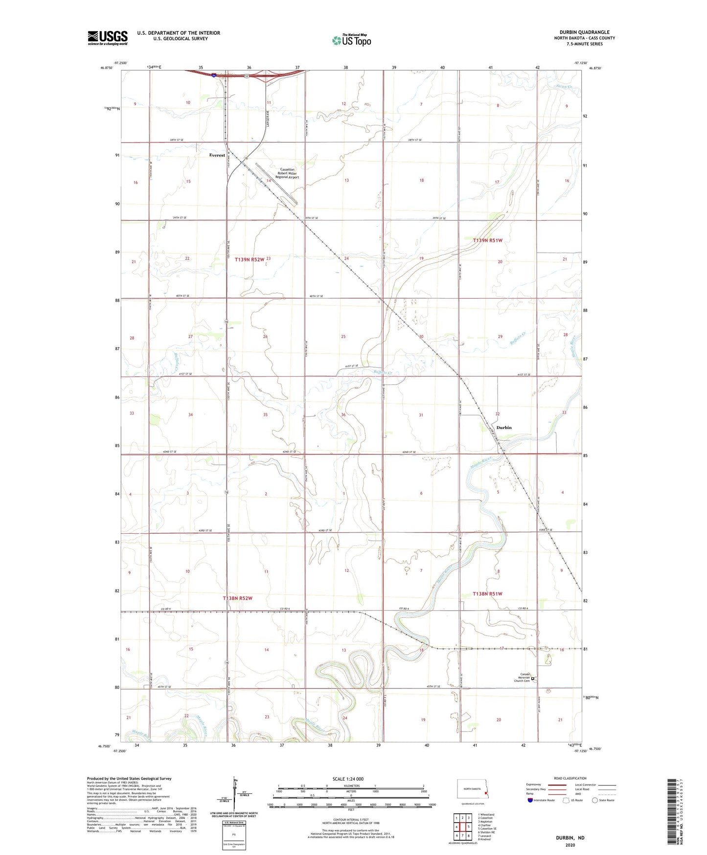 Durbin North Dakota US Topo Map Image