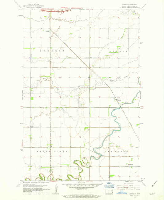 Classic USGS Durbin North Dakota 7.5'x7.5' Topo Map Image