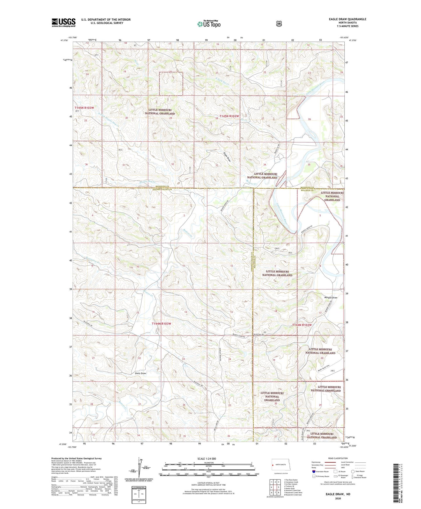 Eagle Draw North Dakota US Topo Map Image