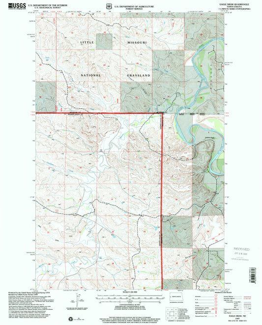 Classic USGS Eagle Draw North Dakota 7.5'x7.5' Topo Map Image