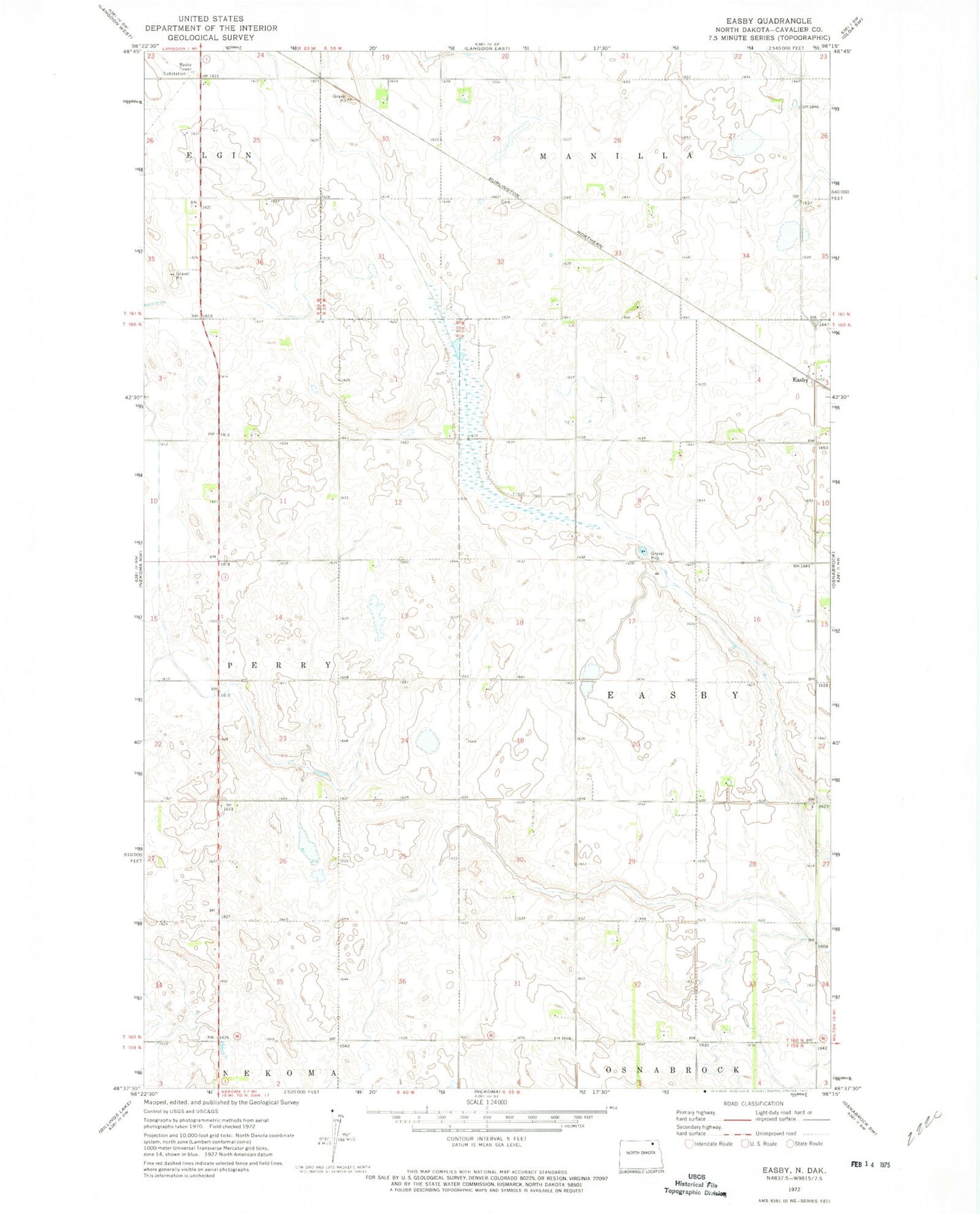 Classic USGS Easby North Dakota 7.5'x7.5' Topo Map Image