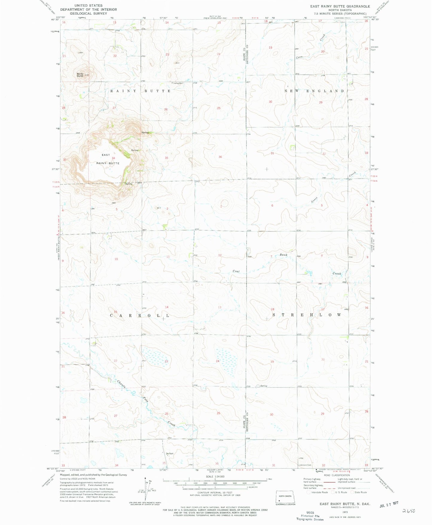 Classic USGS East Rainy Butte North Dakota 7.5'x7.5' Topo Map Image