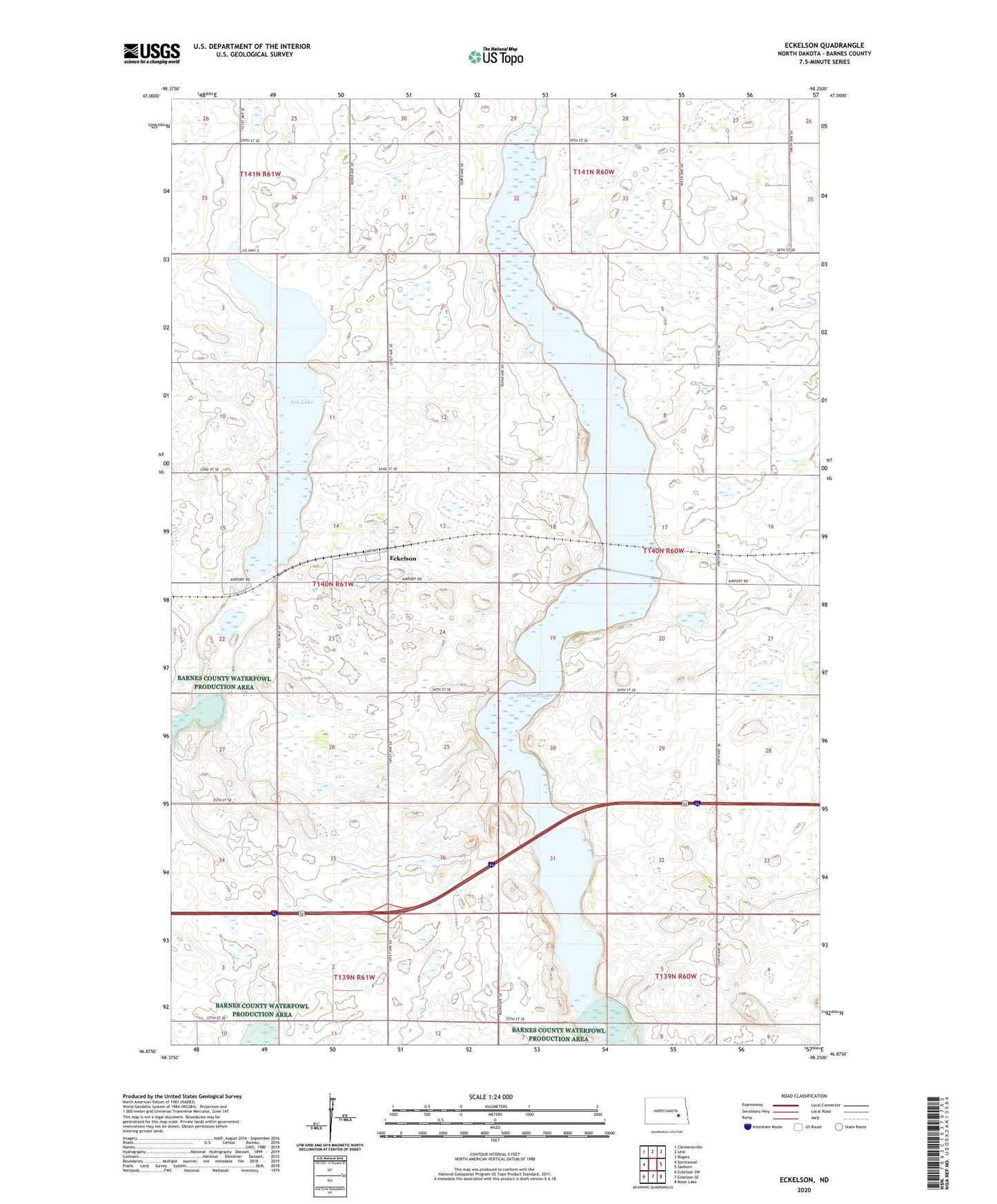 Eckelson North Dakota US Topo Map Image