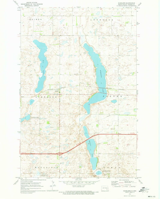 Classic USGS Eckelson North Dakota 7.5'x7.5' Topo Map Image