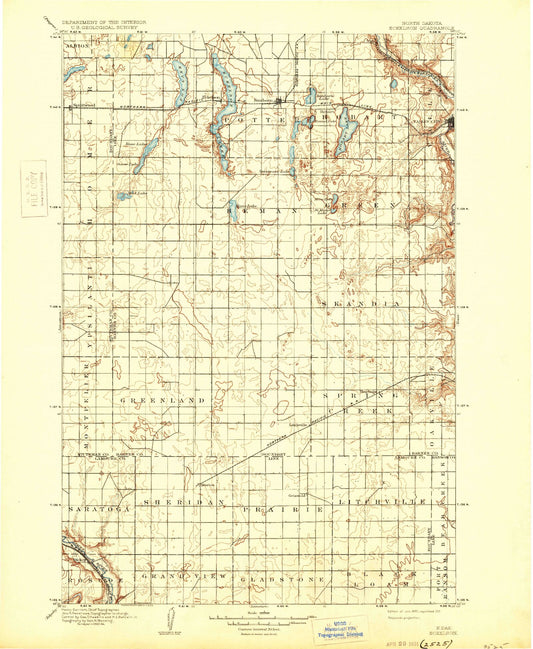 Historic 1897 Eckelson North Dakota 30'x30' Topo Map Image