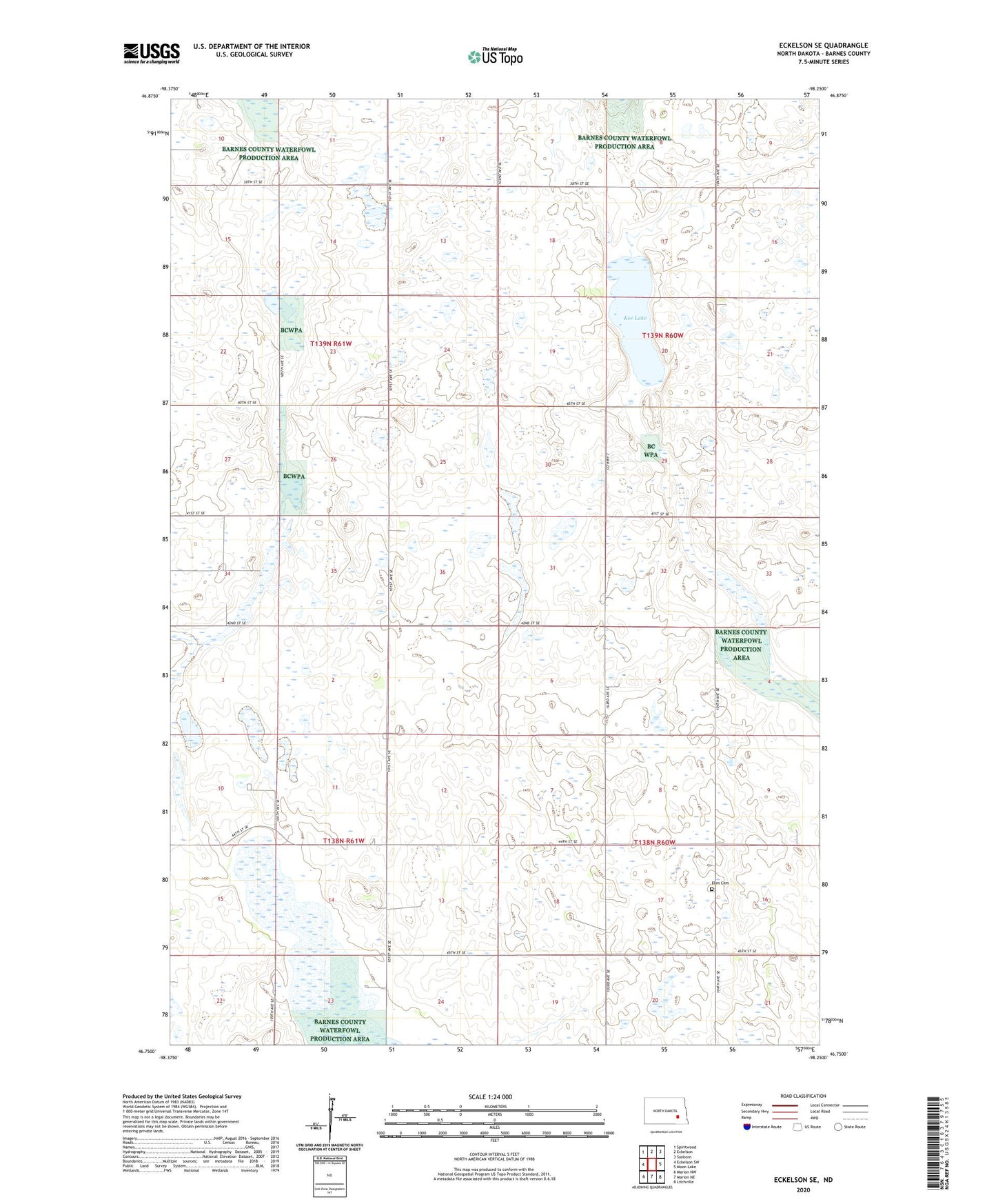 Eckelson SE North Dakota US Topo Map Image