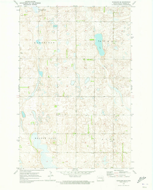 Classic USGS Eckelson SE North Dakota 7.5'x7.5' Topo Map Image