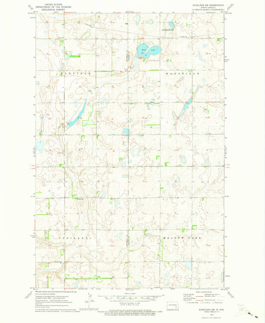 Classic USGS Eckelson SW North Dakota 7.5'x7.5' Topo Map Image
