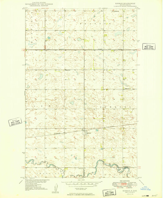 Classic USGS Eckman North Dakota 7.5'x7.5' Topo Map Image