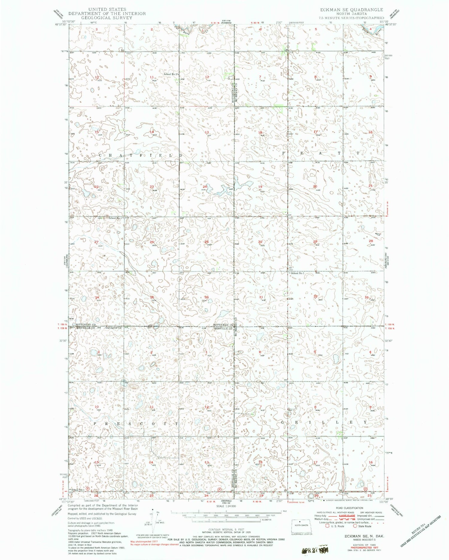 Classic USGS Eckman SE North Dakota 7.5'x7.5' Topo Map Image