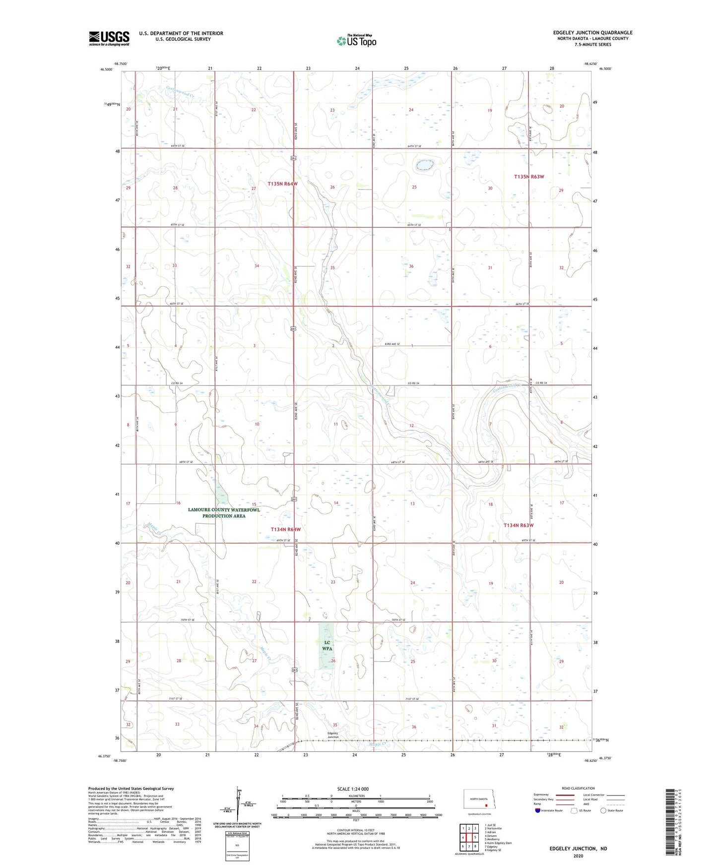 Edgeley Junction North Dakota US Topo Map Image