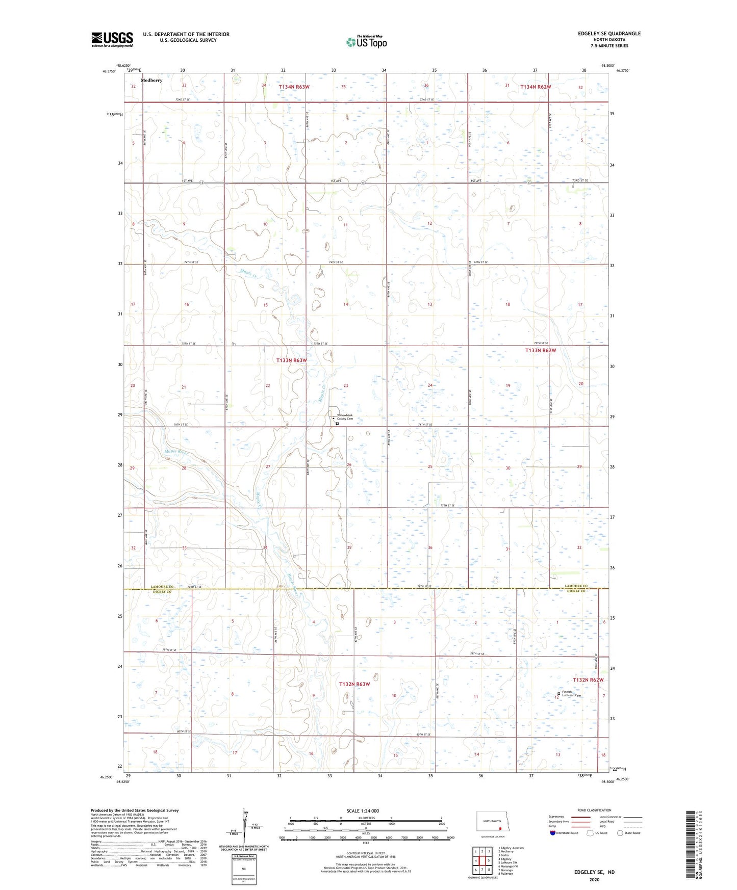 Edgeley SE North Dakota US Topo Map Image