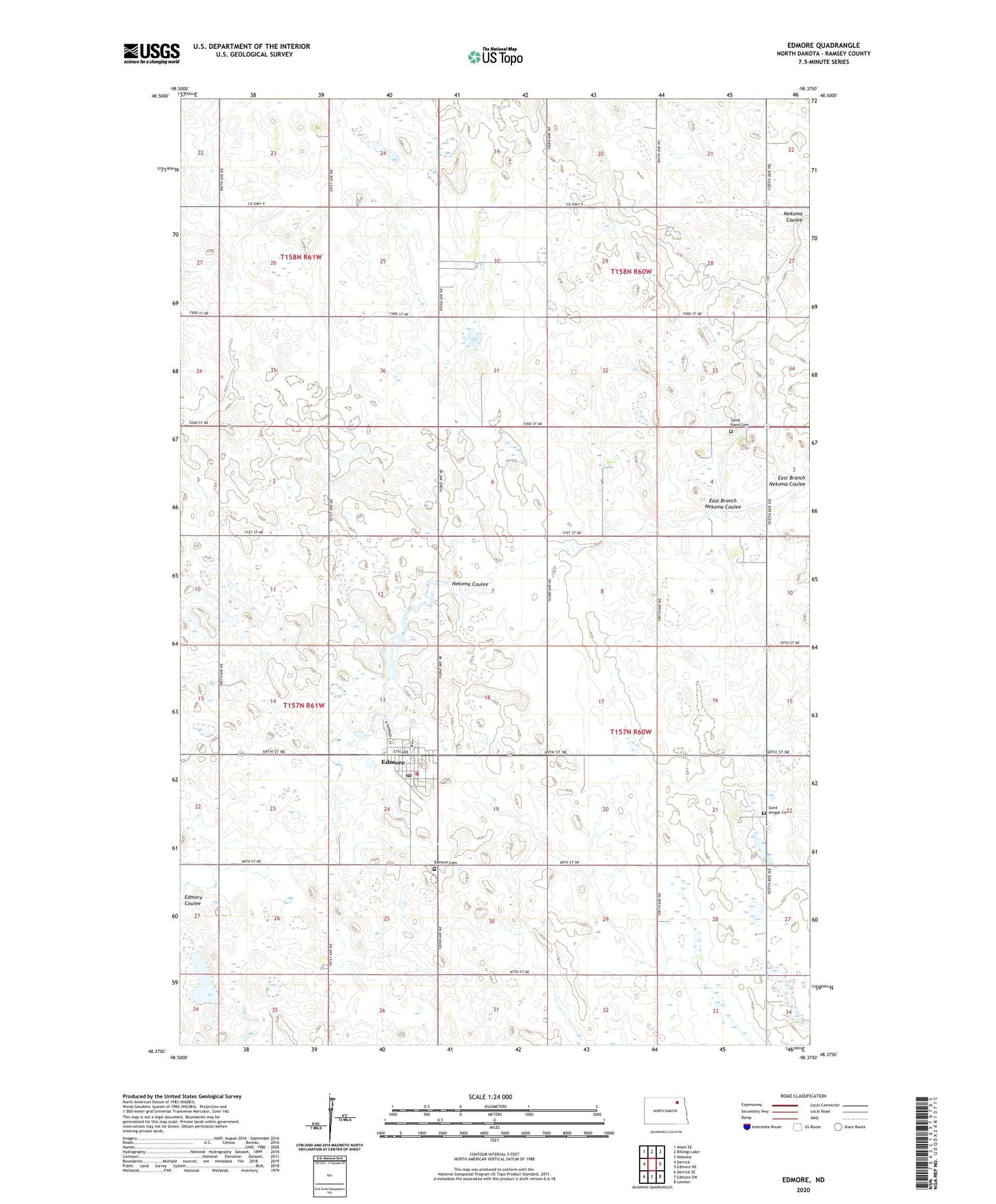 Edmore North Dakota US Topo Map Image