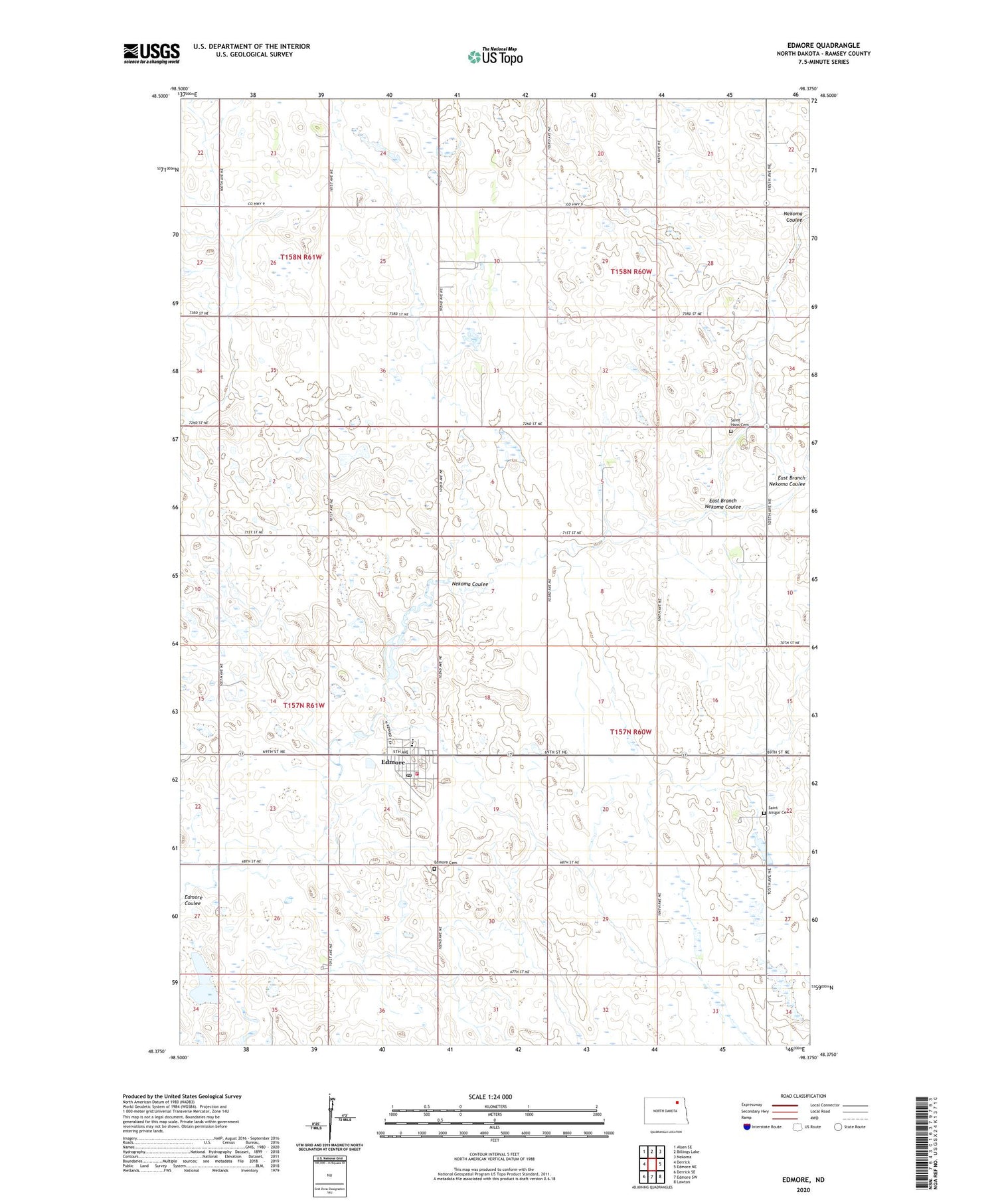 Edmore North Dakota US Topo Map Image