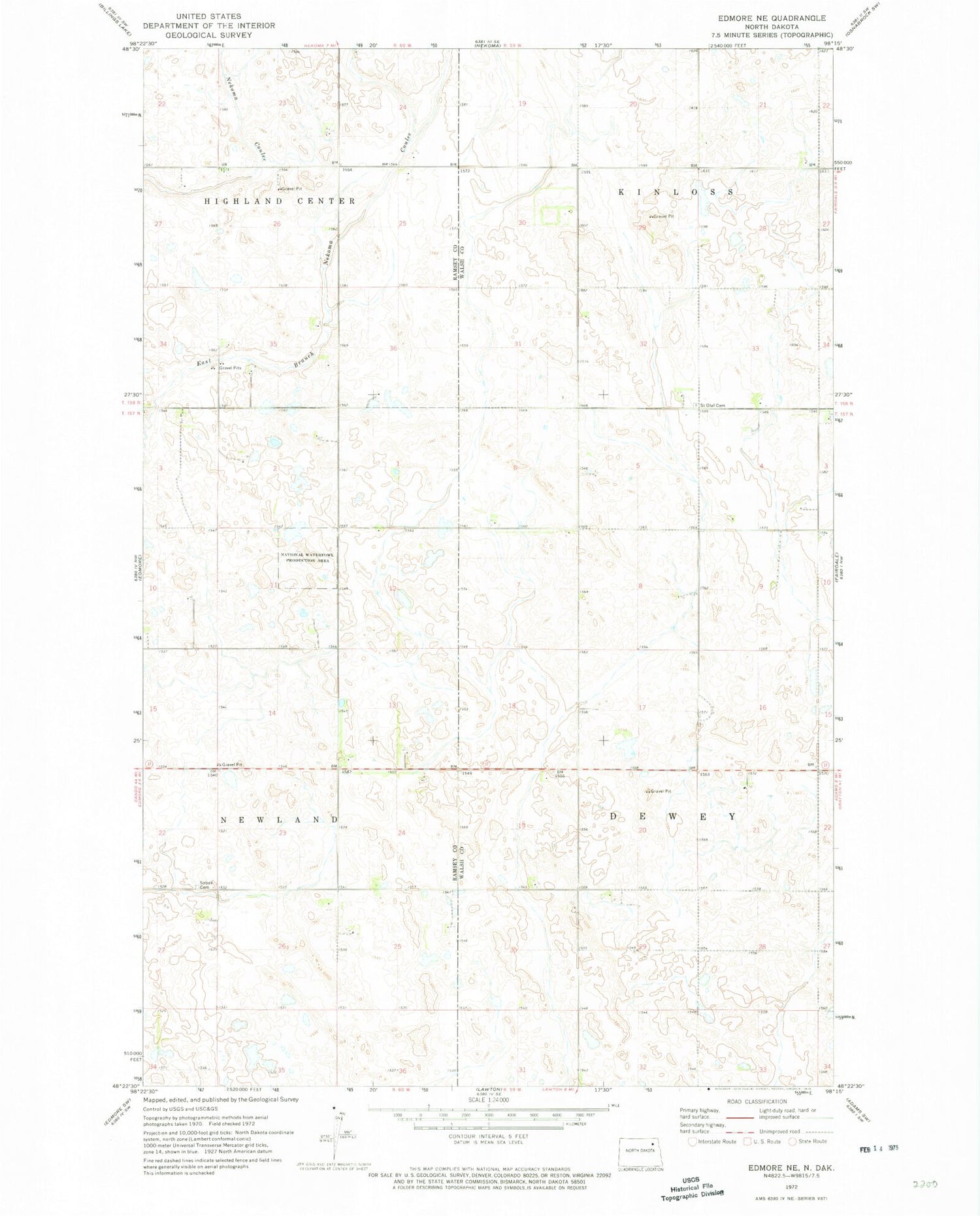 Classic USGS Edmore NE North Dakota 7.5'x7.5' Topo Map Image