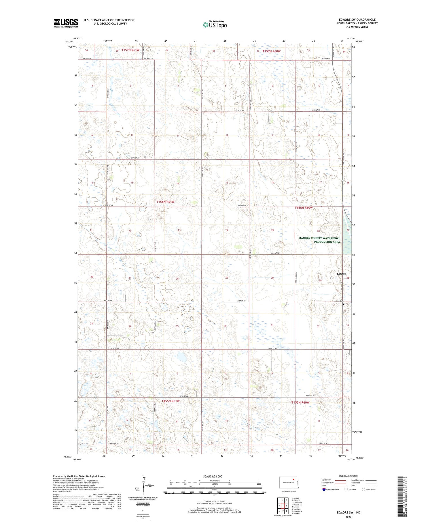 Edmore SW North Dakota US Topo Map Image