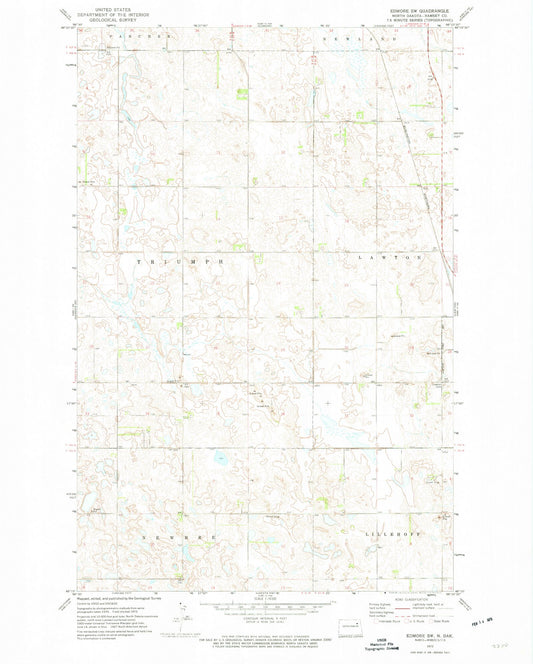 Classic USGS Edmore SW North Dakota 7.5'x7.5' Topo Map Image