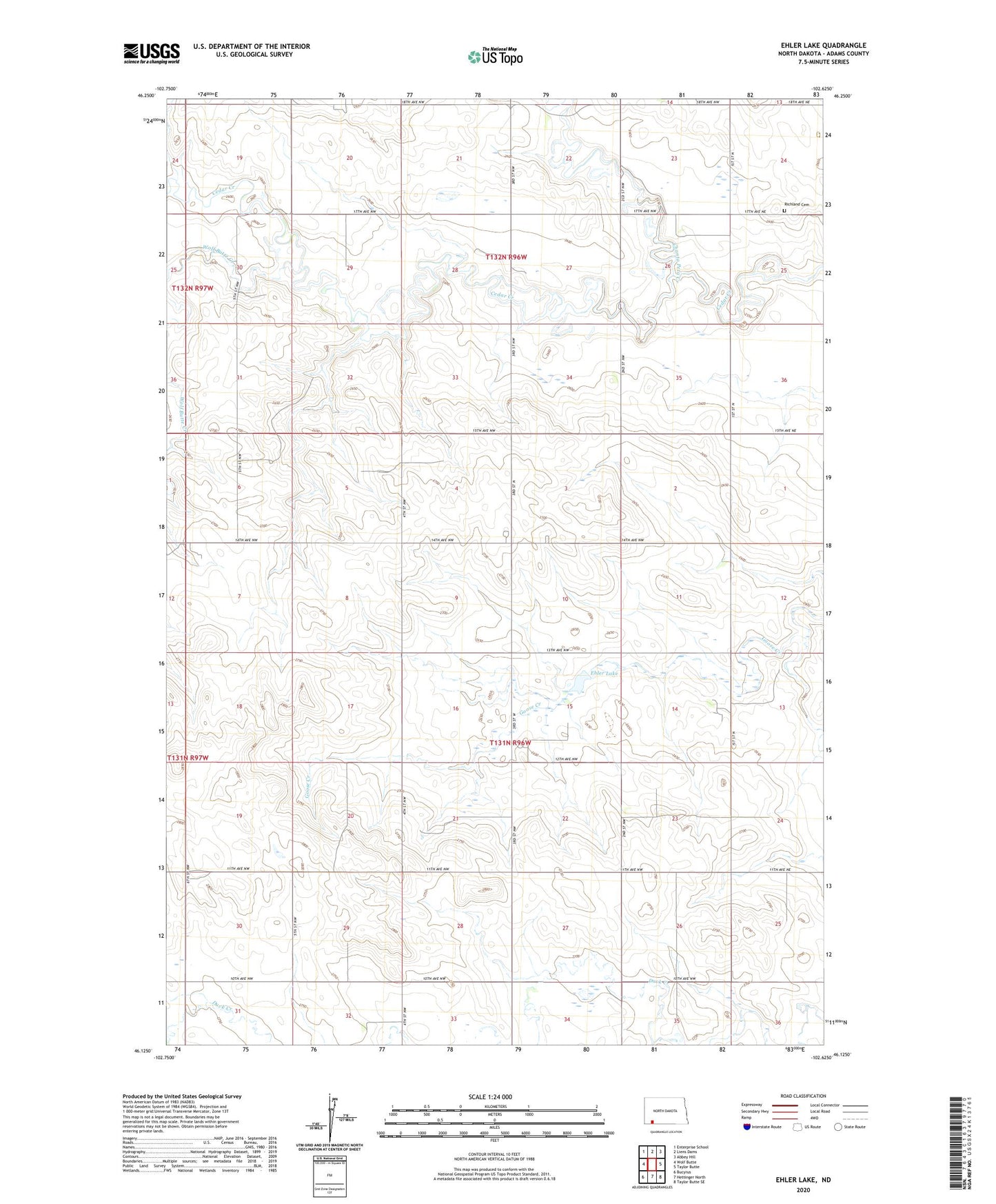 Ehler Lake North Dakota US Topo Map Image