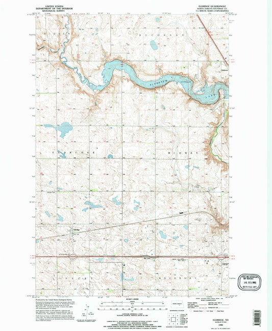 Classic USGS Eldridge North Dakota 7.5'x7.5' Topo Map Image