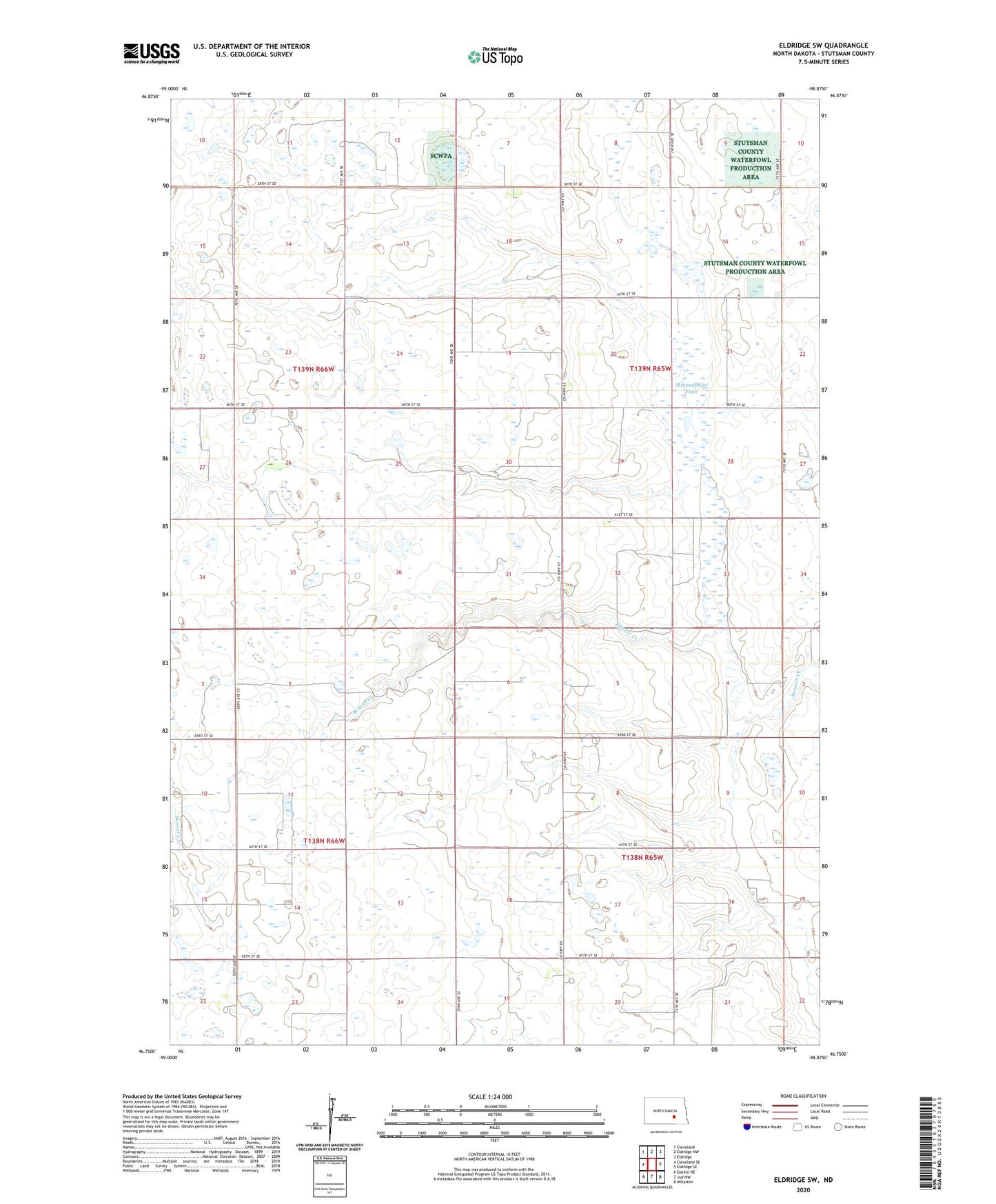 Eldridge SW North Dakota US Topo Map Image