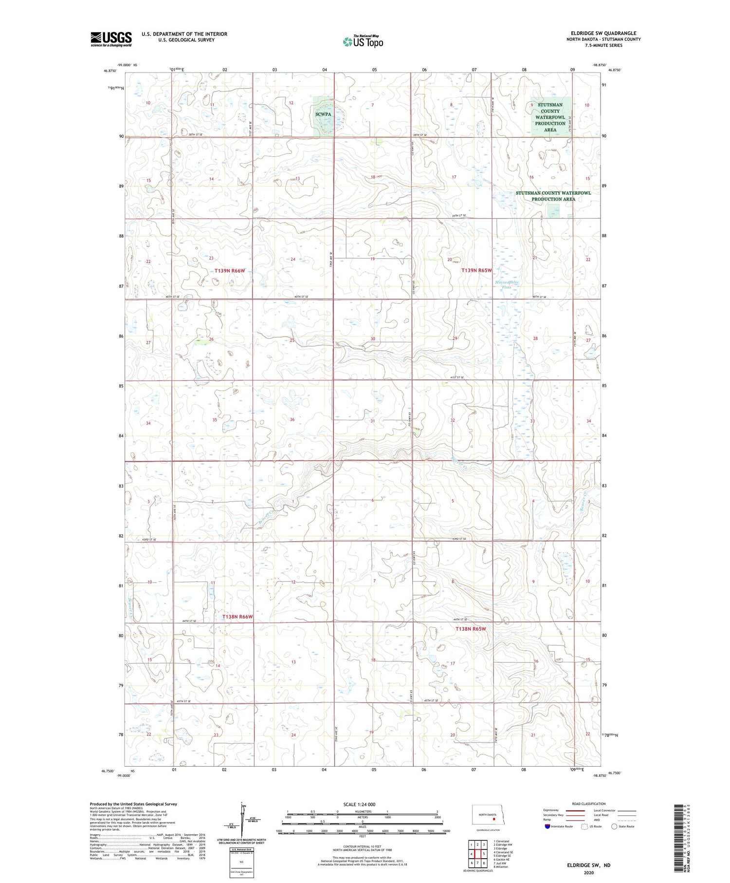 Eldridge SW North Dakota US Topo Map Image