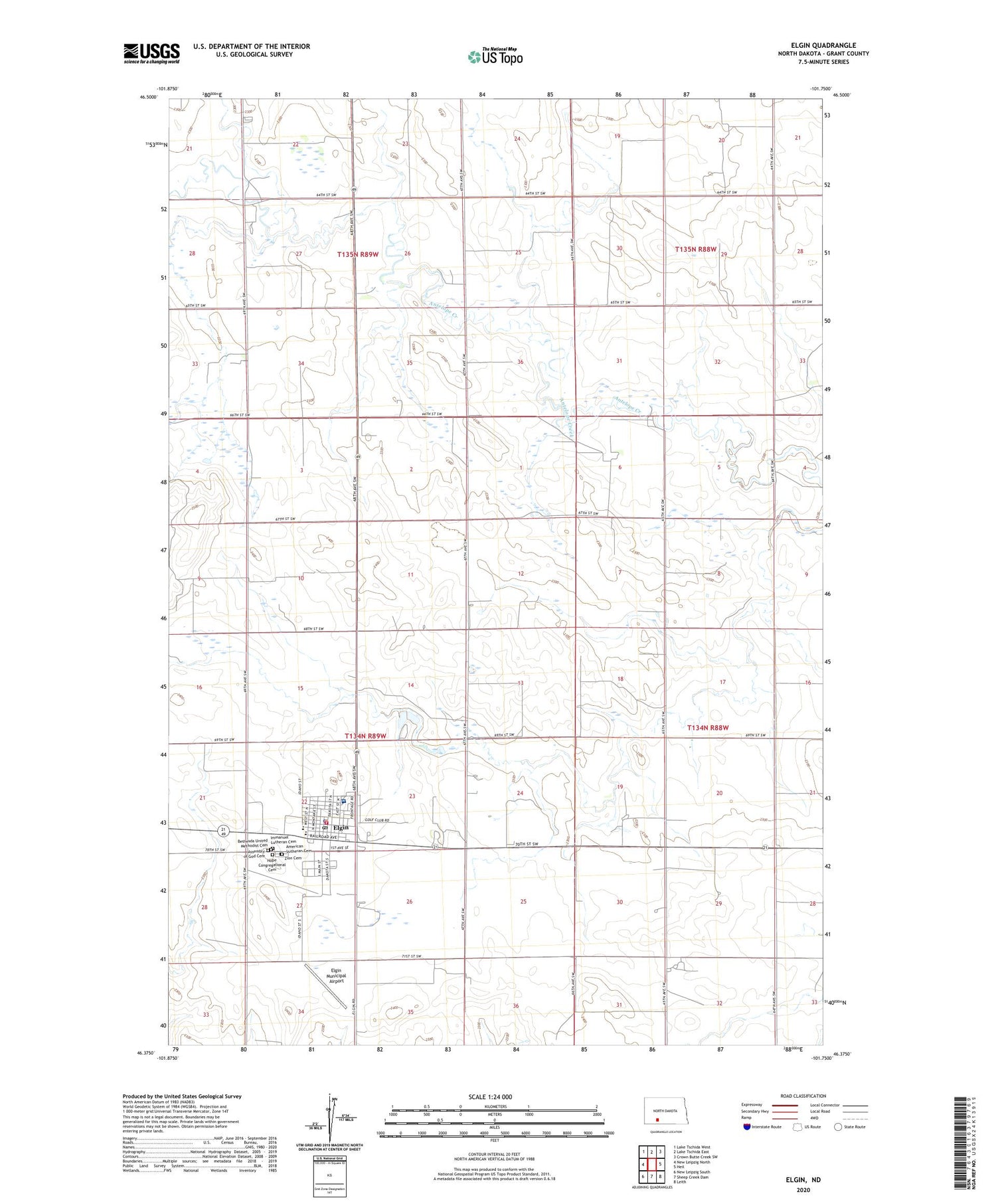 Elgin North Dakota US Topo Map Image