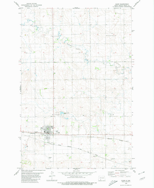 Classic USGS Elgin North Dakota 7.5'x7.5' Topo Map Image