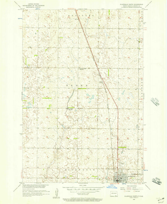 Classic USGS Ellendale North North Dakota 7.5'x7.5' Topo Map Image