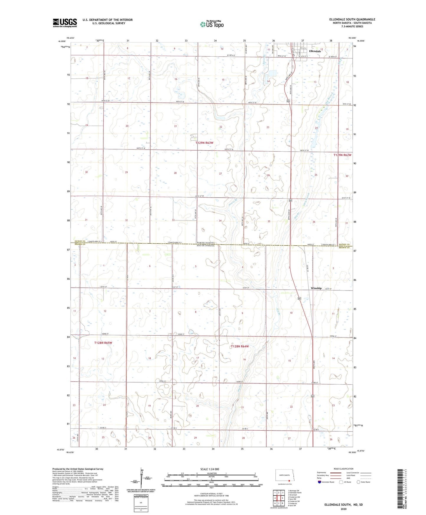 Ellendale South North Dakota US Topo Map Image