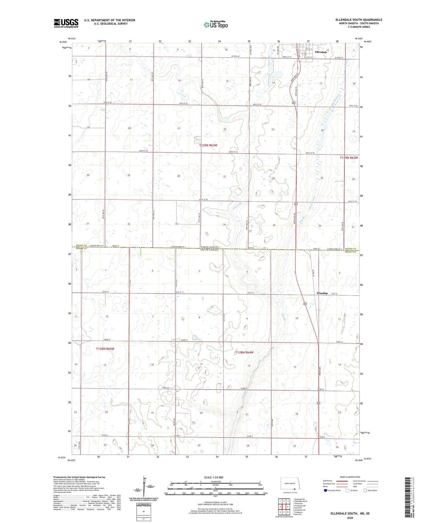 Ellendale South North Dakota US Topo Map Image
