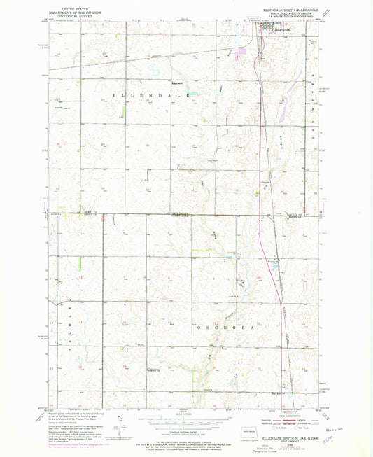 Classic USGS Ellendale South North Dakota 7.5'x7.5' Topo Map Image