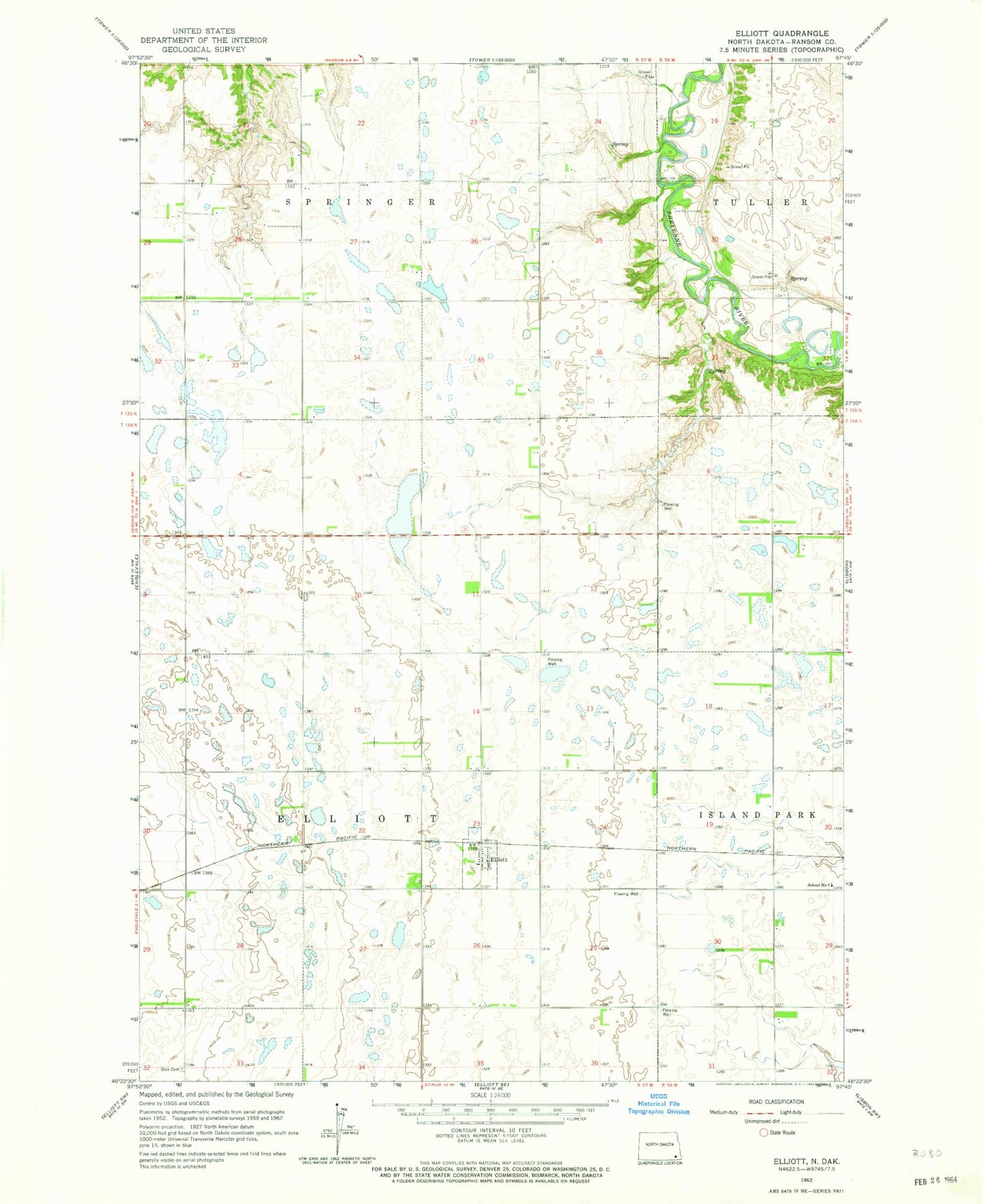 Classic USGS Elliott North Dakota 7.5'x7.5' Topo Map Image