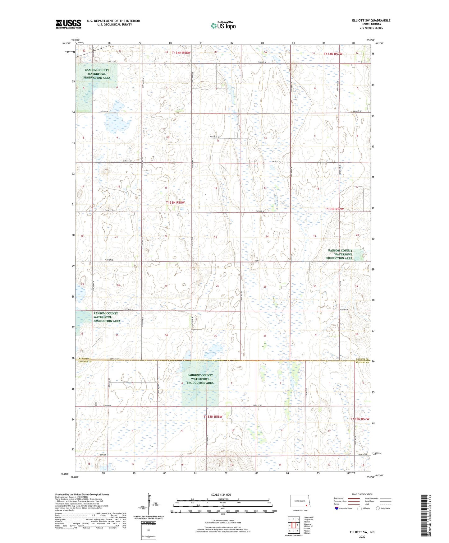 Elliott SW North Dakota US Topo Map Image
