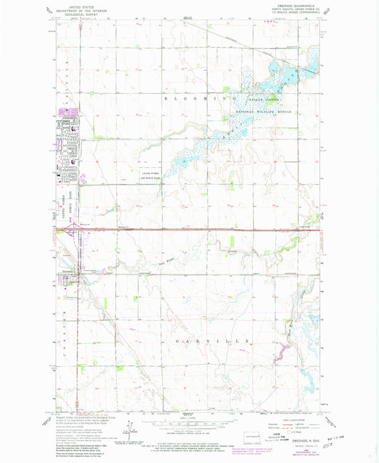 Classic USGS Emerado North Dakota 7.5'x7.5' Topo Map Image