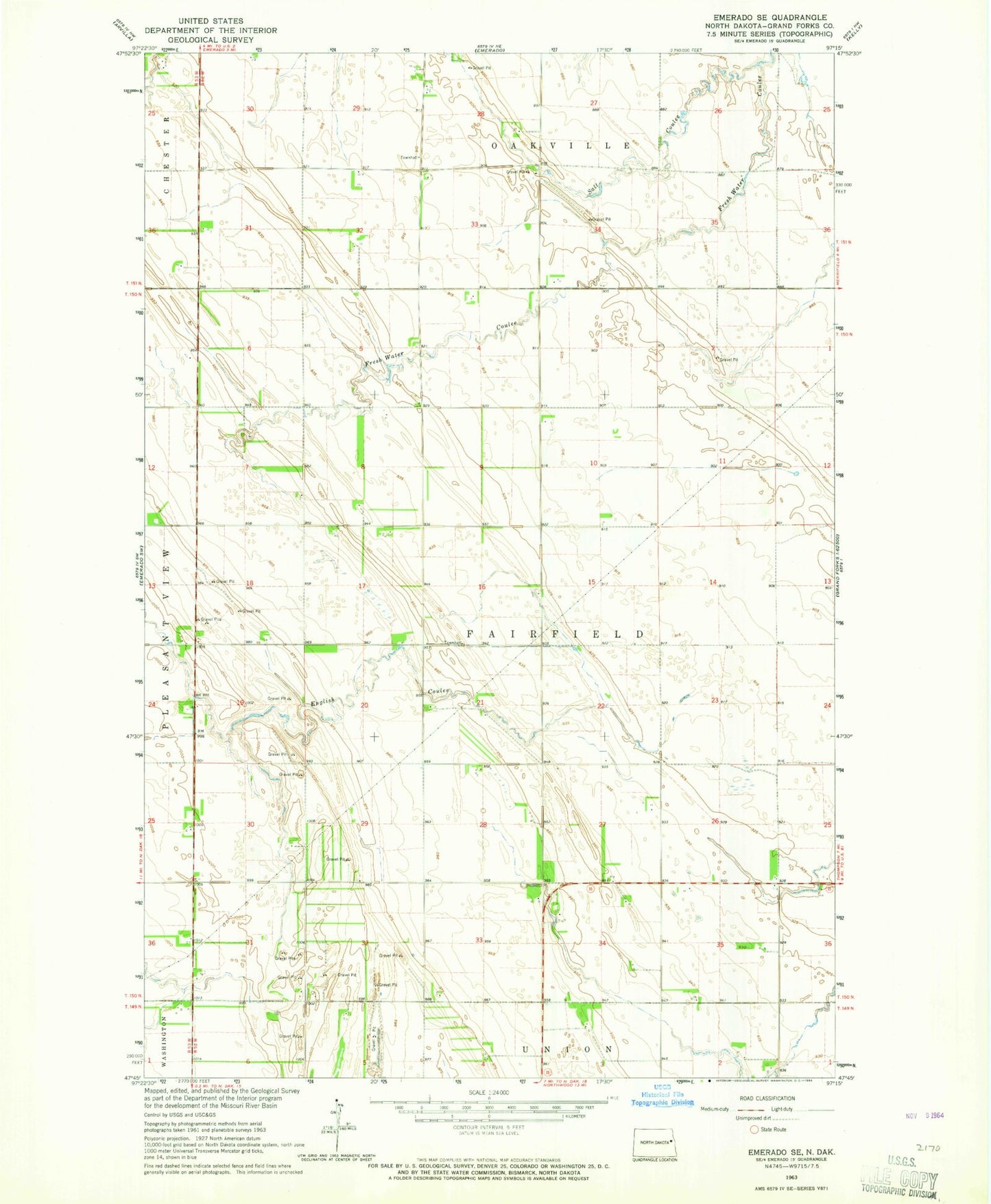 Classic USGS Emerado SE North Dakota 7.5'x7.5' Topo Map Image