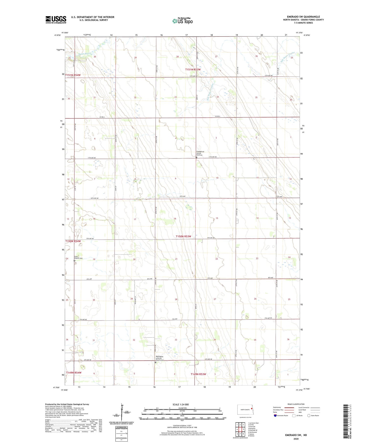 Emerado SW North Dakota US Topo Map Image