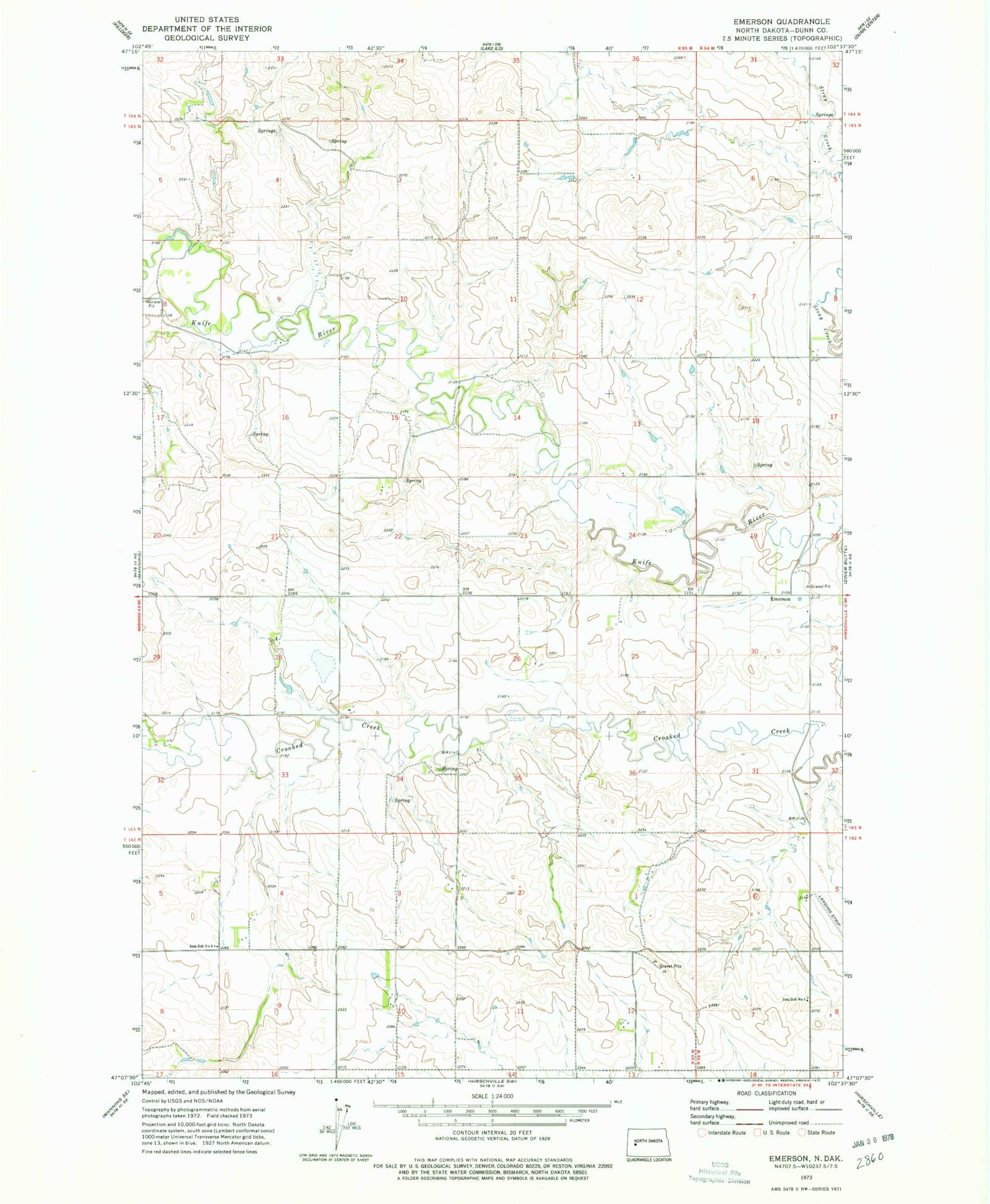 Classic USGS Emerson North Dakota 7.5'x7.5' Topo Map MyTopo Map Store
