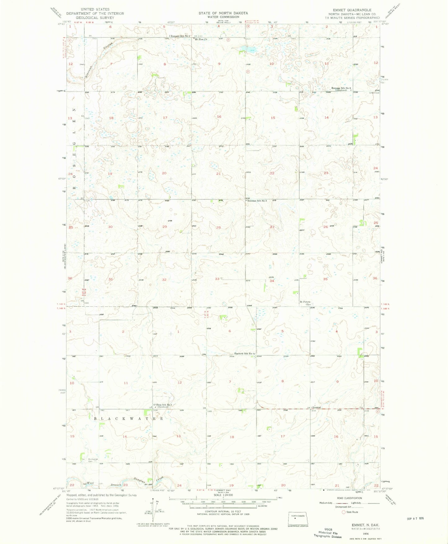Classic USGS Emmet North Dakota 7.5'x7.5' Topo Map Image