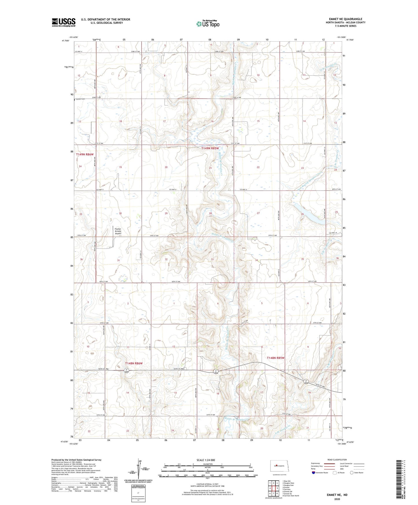 Emmet NE North Dakota US Topo Map Image