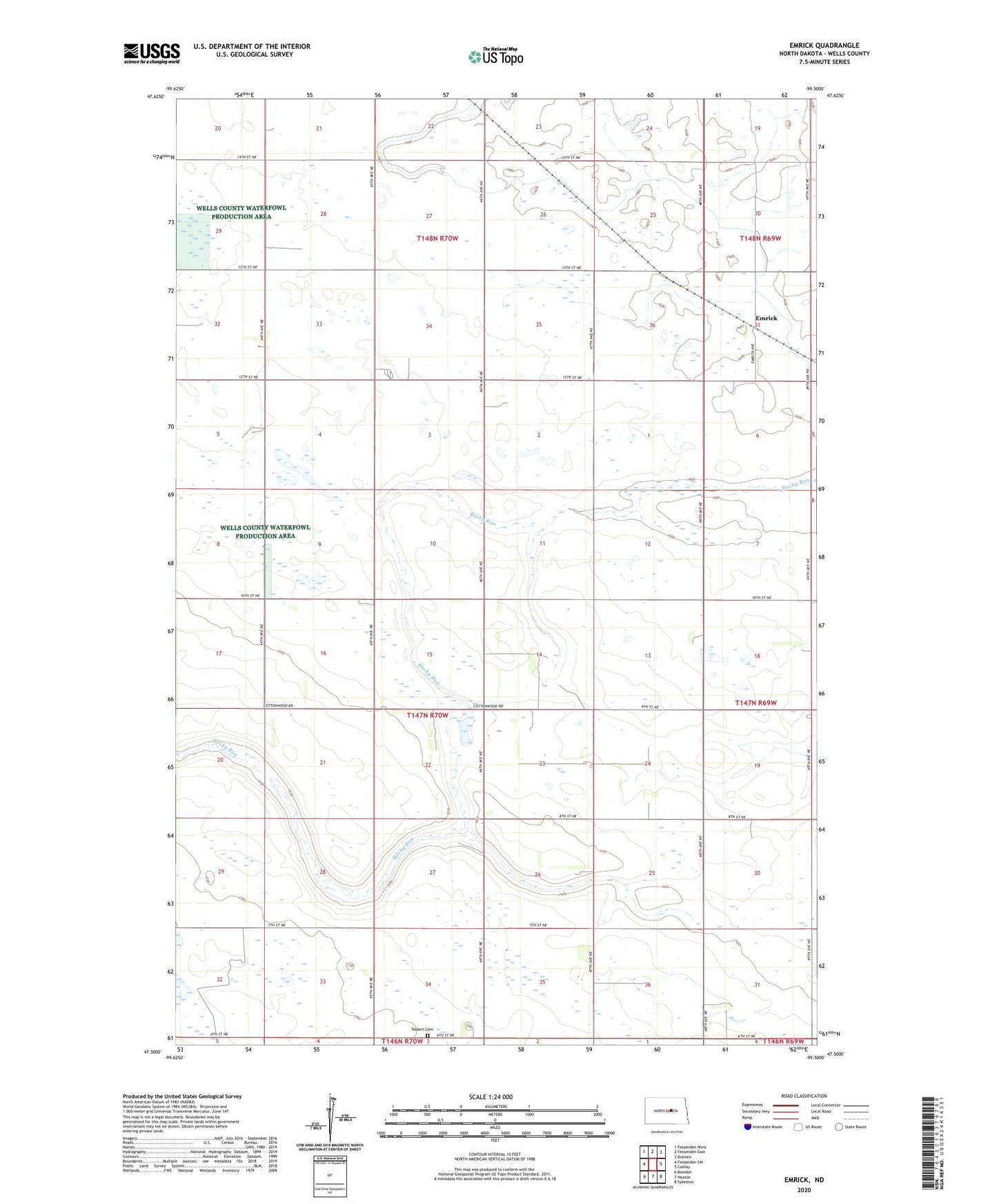 Emrick North Dakota US Topo Map Image