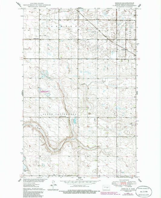 Classic USGS Emrick North Dakota 7.5'x7.5' Topo Map Image